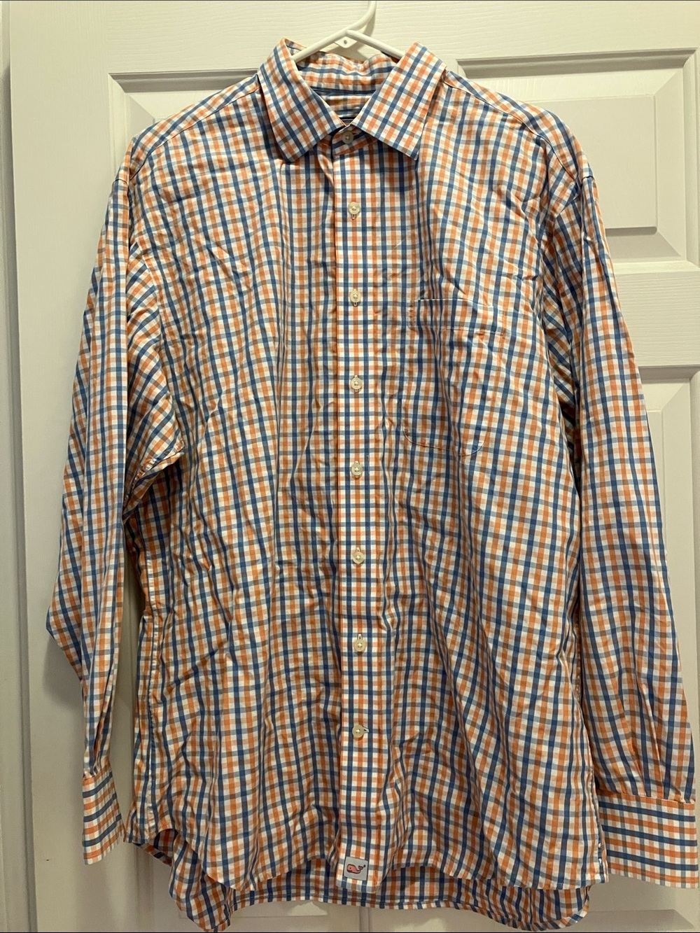 Vineyard Vines Men’s Orange and Blue Gingham Button-Down Shirt